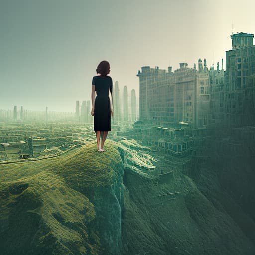 dublex style double Exposure of wasteland city blending into silhouette woman's head, super detailed, messy landscape,  realistic and natural,  nature,  hd photography,  realistic surrealism,  magical,  hyperrealism, Canaletto, digital painting,  digital illustration,  extreme detail,  digital art,  4k,  ultra hd, trending on artstation, surrealism