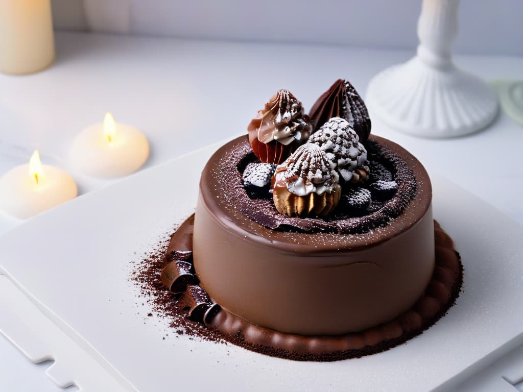  A closeup, ultradetailed image of a small, elegant glass filled to the brim with rich and creamy dark chocolate mousse. The mousse is perfectly smooth and glossy, adorned with a delicate sprinkle of dark cocoa powder on top. The glass is placed on a sleek, modern marble countertop, with soft, diffused natural light highlighting the decadent dessert. The minimalist composition emphasizes the luxurious texture and indulgent essence of the healthy chocolate treat. hyperrealistic, full body, detailed clothing, highly detailed, cinematic lighting, stunningly beautiful, intricate, sharp focus, f/1. 8, 85mm, (centered image composition), (professionally color graded), ((bright soft diffused light)), volumetric fog, trending on instagram, trending on tumblr, HDR 4K, 8K