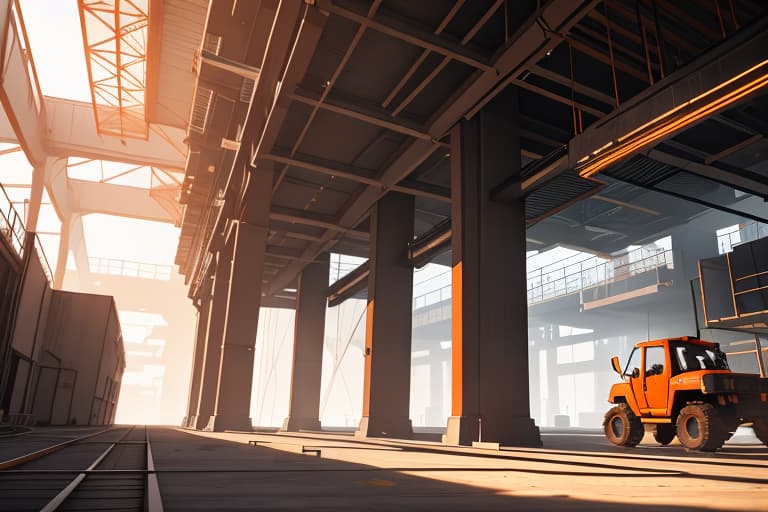  "Create a photo of a modern steel structure home at sunset with warm orange sunlight casting over the cool steel beams. Include orange accents like construction equipment and a person in cool toned clothing inspecting the site. Emphasize the industrial aesthetic and contrast between the warm and cool tones." hyperrealistic, full body, detailed clothing, highly detailed, cinematic lighting, stunningly beautiful, intricate, sharp focus, f/1. 8, 85mm, (centered image composition), (professionally color graded), ((bright soft diffused light)), volumetric fog, trending on instagram, trending on tumblr, HDR 4K, 8K