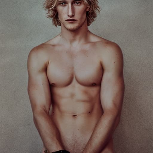 portrait+ style Russian queer supermodel blonde hunk dude face