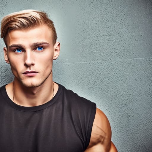 portrait+ style Russian queer fitness model blonde hunk dude face