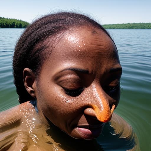  african woman's nose drowning in the lake