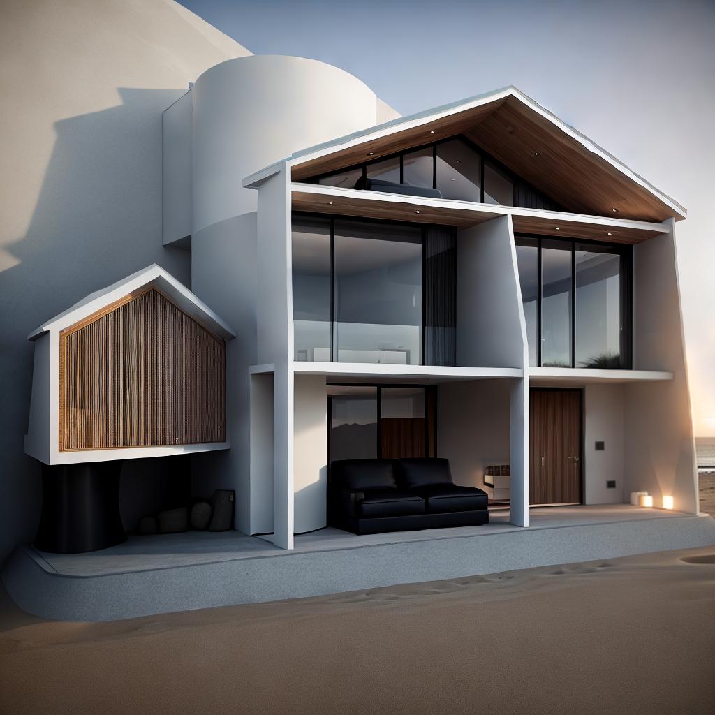  A modern luxury house on a beach , raw photo, cinematic lighting, best quality, masterpiece