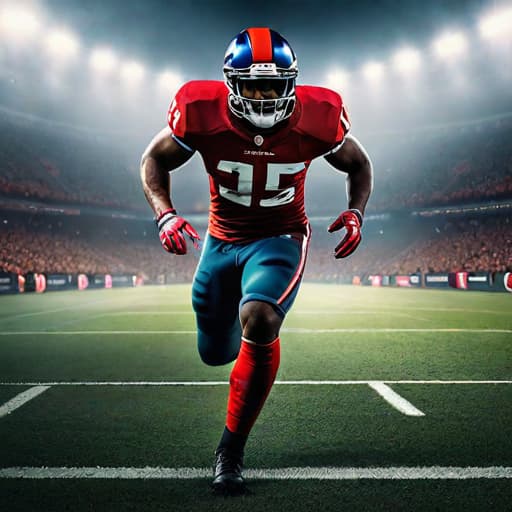  football player hyperrealistic, full body, detailed clothing, highly detailed, cinematic lighting, stunningly beautiful, intricate, sharp focus, f/1. 8, 85mm, (centered image composition), (professionally color graded), ((bright soft diffused light)), volumetric fog, trending on instagram, trending on tumblr, HDR 4K, 8K