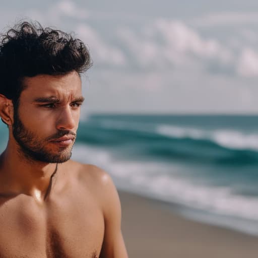 portrait+ style imagem de um homem descalço andando na praia