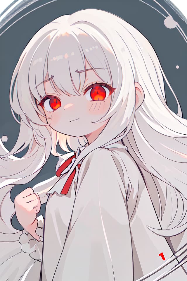  ultra detailed:1.2masterpiece:1.2,best quality,masterpiece,bestquality,hdr:1.1,8k:1.1,very cute girl:1.3,white hair:1.3,very long hair,volume hair:0.7,flare hair:1.2,curly hair:1.4,red eyes,bad mood:1.3,sleepy eyes:1.2,closed mouth:1.3,upper body:1.3,dutch angle,half closed eyes:1.8,sulking:1.6,bored:1.3,upper body:1.1,from side,from above ,grin:0.6,looking viewer