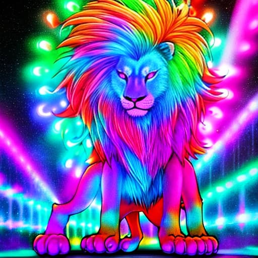  Cool kawaii lion glowing neon colorful Alberth