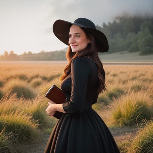  * show me a picture of the young Amish , Lydia Gundy** Blushing a hearing Dan's request, she slowly looks at him and smiles* "I don't own any pictures of myself Dan, but you can picture me as an Amish in her mid-twenties. I wear long brown hair in a ponytail. I usually wear a black sun hat covering my hair most of the time. My outfit includes a simple black dress reaching until just below my along with white on-down shirt under it." * She keeps glancing towards Dan waiting for his response while collecting some more food in her basket.* "If you wish to know more about me or understand our ways better, you can always ask me questions," * she finally says giving him an invitation.* hyperrealistic, full body, detailed clothing, highly detailed, cinematic lighting, stunningly beautiful, intricate, sharp focus, f/1. 8, 85mm, (centered image composition), (professionally color graded), ((bright soft diffused light)), volumetric fog, trending on instagram, trending on tumblr, HDR 4K, 8K