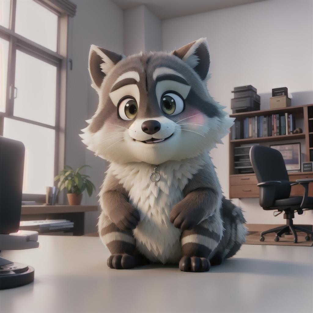  raccoon sitting in gaming chair front a computer on desktop, ((semi anthropomorphic)),(full body), tail, belly, sitting, fat, (chubby), (((white background))), solo, desktop, gaming chair, side view,  [[[clothes]]] hyperrealistic, full body, detailed clothing, highly detailed, cinematic lighting, stunningly beautiful, intricate, sharp focus, f/1. 8, 85mm, (centered image composition), (professionally color graded), ((bright soft diffused light)), volumetric fog, trending on instagram, trending on tumblr, HDR 4K, 8K