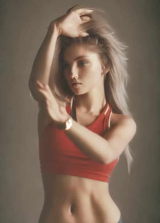 analog style Female Athletic Body,cropped bob cut,