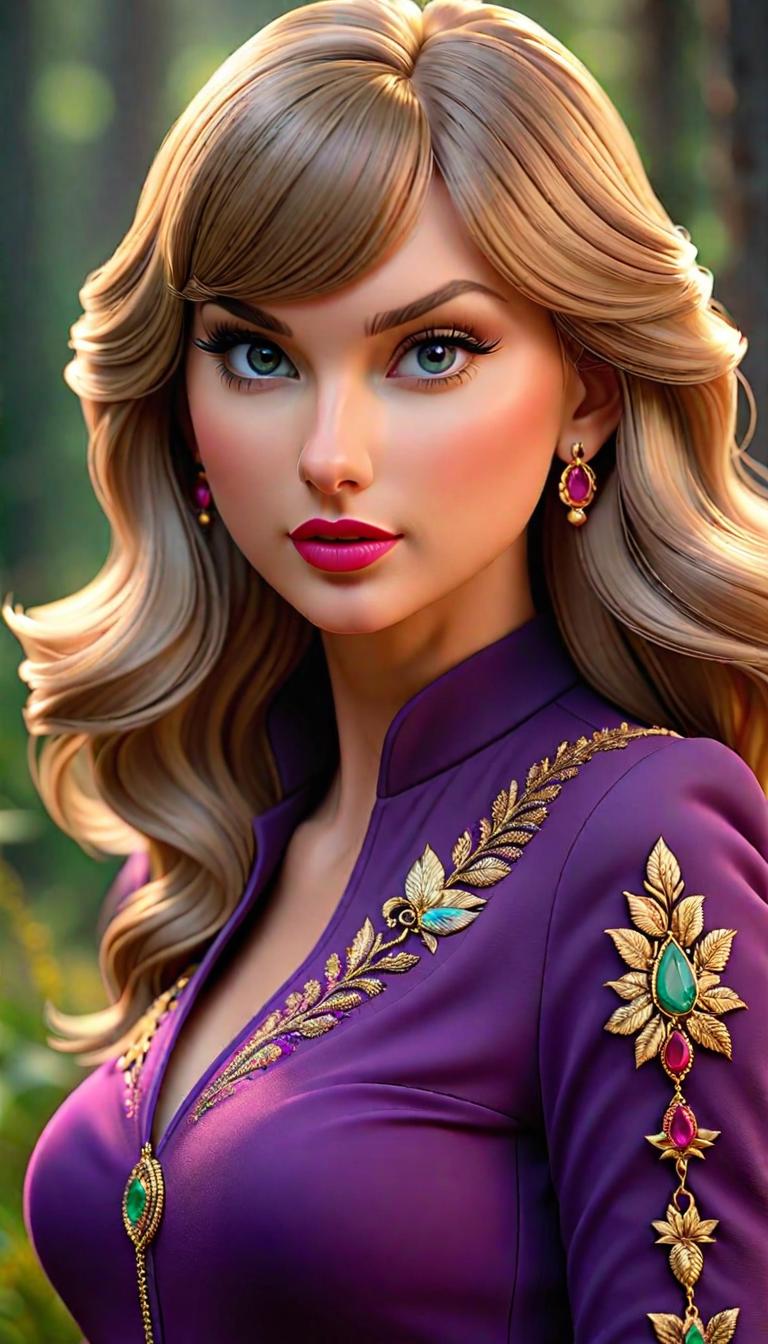  Professional 3D model of Taylor Swift wearing purple spandex . Rendered with Octane, the model is highly detailed,dramatic lighting. hyperrealistic, full body, detailed clothing, highly detailed, cinematic lighting, stunningly beautiful, intricate, sharp focus, f/1. 8, 85mm, (centered image composition), (professionally color graded), ((bright soft diffused light)), volumetric fog, trending on instagram, trending on tumblr, HDR 4K, 8K