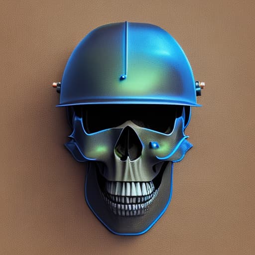 naturitize The image showcases a stylized skull with a welder's helmet placed on top. The skull is depicted in a sleek and modern style, emphasizing its features and contours. The welder's helmet is detailed, with a dark tinted visor and visible welding sparks emanating from the welding torch. The skull's eye sockets are illuminated with vibrant blue flames, symbolizing the intensity and power of welding. The overall color scheme is a combination of bold metallic tones like silver and steel gray, with accents of vibrant blue or orange to add visual interest and energy.