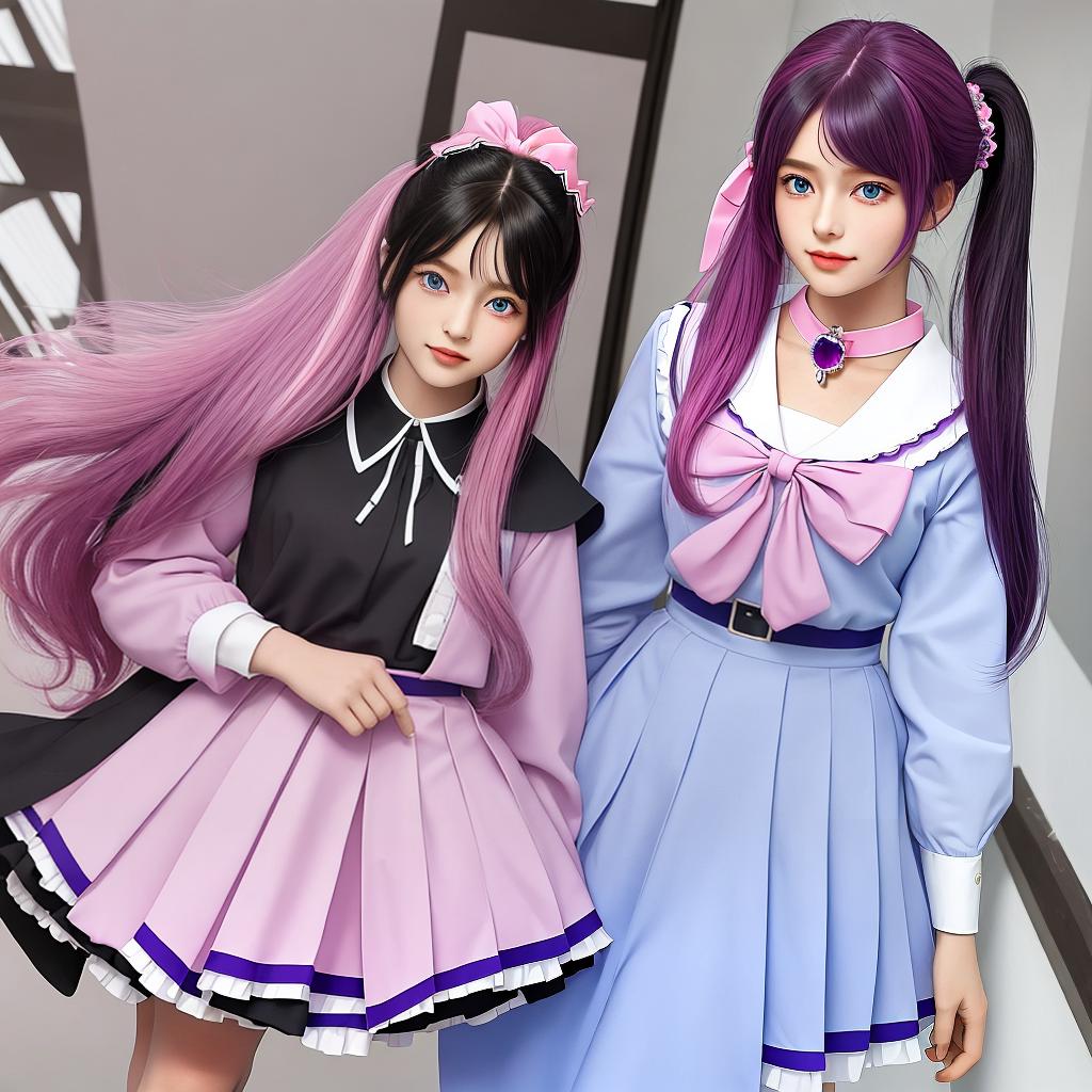  Masterpiece, best quality, pretty and lovely, with a good figure, black hair and blue eyes. Always wears a pink cherry hair accessory, sometimes tied into a high ponytail. In addition to the school uniform of No. 60, the private uniform always wears a dress with a white collar and a purple gemstone collar.