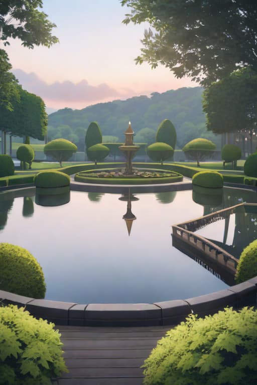  Water feature, hedge , yews , topiary, Allee , boxwood hyperrealistic, full body, detailed clothing, highly detailed, cinematic lighting, stunningly beautiful, intricate, sharp focus, f/1. 8, 85mm, (centered image composition), (professionally color graded), ((bright soft diffused light)), volumetric fog, trending on instagram, trending on tumblr, HDR 4K, 8K