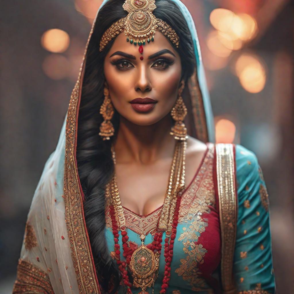  mujer India hyperrealistic, full body, detailed clothing, highly detailed, cinematic lighting, stunningly beautiful, intricate, sharp focus, f/1. 8, 85mm, (centered image composition), (professionally color graded), ((bright soft diffused light)), volumetric fog, trending on instagram, trending on tumblr, HDR 4K, 8K