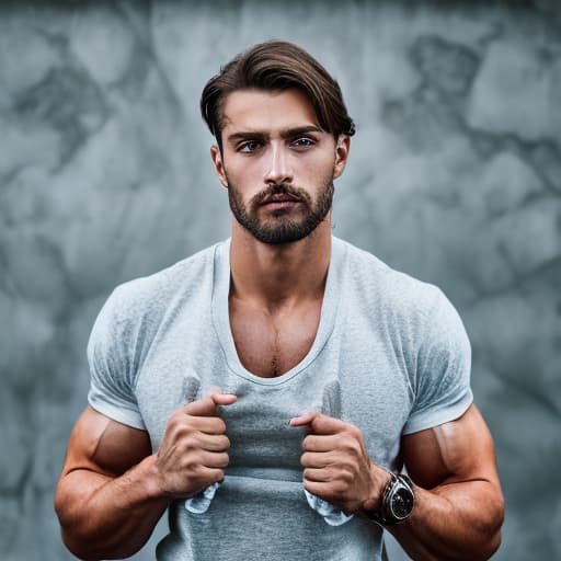 portrait+ style Russian queer fitness model brunette hunk dude face