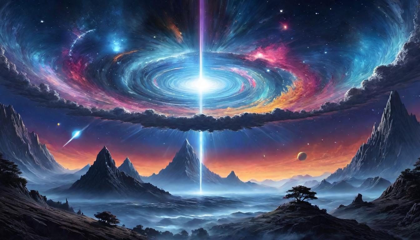  （surrealism)A symphony of cosmic forces clashing, swirling galaxies and beams of energy, dynamic collisions, brilliant flashes of light, interstellar battlefield, crescendo of destiny mystic, intricate details, best quality)