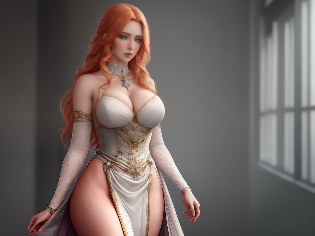  , masterpiece, highest quality, 8K, HDR, solo, 1 Female white, ((full body)) BREAK straight ginger hair, radiant blue eyes, , sad, age 25, tall (()), ex now a Prisoner, In jail, wearing a loincloth and bare s, tight neck choker, bimbo , abused BREAK hyper realistic, (((extremely detailed, rendered))), (((absurd resolution, beautiful, raw image))) (professionally color graded), beautiful detailed clothing, ((bright soft diffused light)), (centered image composition), hyperrealistic, full body, detailed clothing, highly detailed, cinematic lighting, stunningly beautiful, intricate, sharp focus, f/1. 8, 85mm, (centered image composition), (professionally color graded), ((bright soft diffused light)), volumetric fog, trending on instagram, trending on tumblr, HDR 4K, 8K