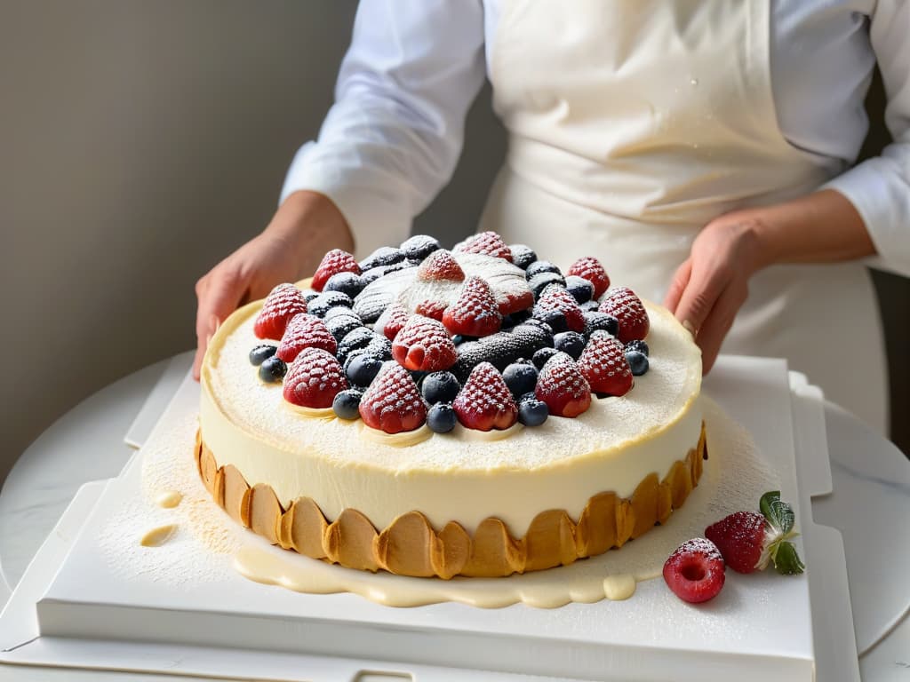  A minimalistic and highly detailed image of a baker's hands delicately shaping a glutenfree pastry, with ingredients like almond flour and fresh berries neatly arranged on a clean marble countertop under soft, natural lighting. The focus is on the intricate details of the baker's skilled hands as they craft a beautiful and delicious glutenfree treat, conveying a sense of precision and artistry in glutenfree baking. hyperrealistic, full body, detailed clothing, highly detailed, cinematic lighting, stunningly beautiful, intricate, sharp focus, f/1. 8, 85mm, (centered image composition), (professionally color graded), ((bright soft diffused light)), volumetric fog, trending on instagram, trending on tumblr, HDR 4K, 8K