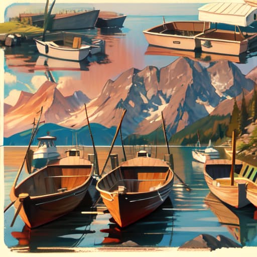  Mountains, lakes, boats, sun