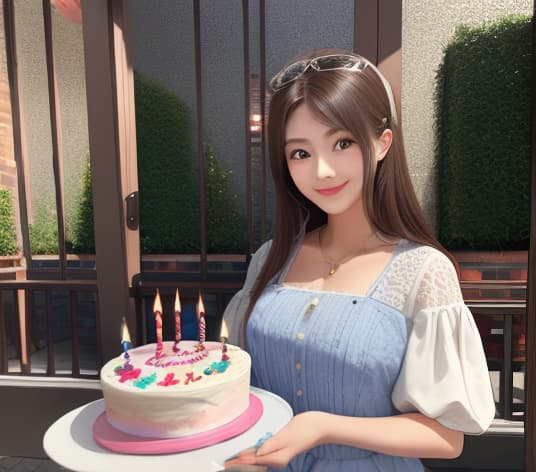  masterpiece, best quality, A beautiful girl hold a birthday cake with candles