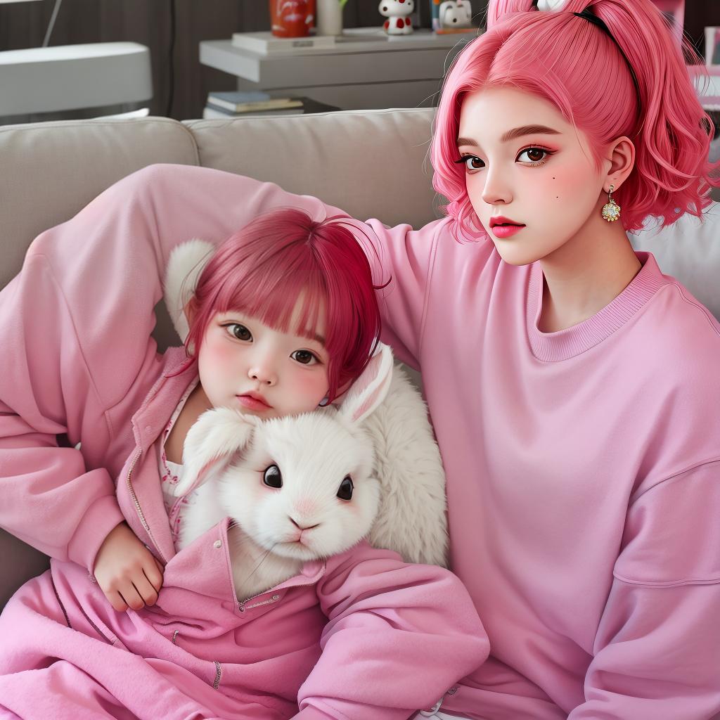  masterpiece, best quality, big fat girl, buzz cut, shine hair, fake bunny, ugly skin, ugly face, ugly hair, pink and red hair, extra gg girl, thais carla