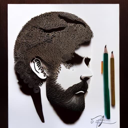 mdjrny-pprct drawing, clouds are hair, roots are beard, left side inside nature at morning, right side inside nature at night