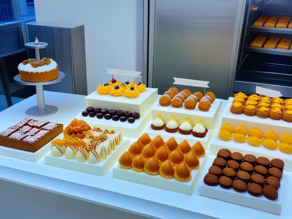  An ultrahighresolution image of a sleek, modern kitchen with a spotless marble countertop showcasing an array of beautifully decorated pastries and desserts. The desserts are meticulously arranged on elegant serving platters, each one uniquely designed to suit different types of events, from weddings to birthdays. The soft, natural light streaming in through large windows highlights the intricate details of the desserts, making them appear even more tempting and delectable. hyperrealistic, full body, detailed clothing, highly detailed, cinematic lighting, stunningly beautiful, intricate, sharp focus, f/1. 8, 85mm, (centered image composition), (professionally color graded), ((bright soft diffused light)), volumetric fog, trending on instagram, trending on tumblr, HDR 4K, 8K