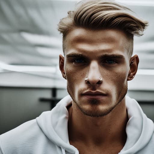 portrait+ style Russian queer fitness model blonde hunk dude face