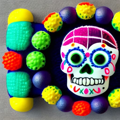 wa-vy style Bright and colorful sugar skull with a football inside and an alligator inside the shape of the state of Florida inside among other things