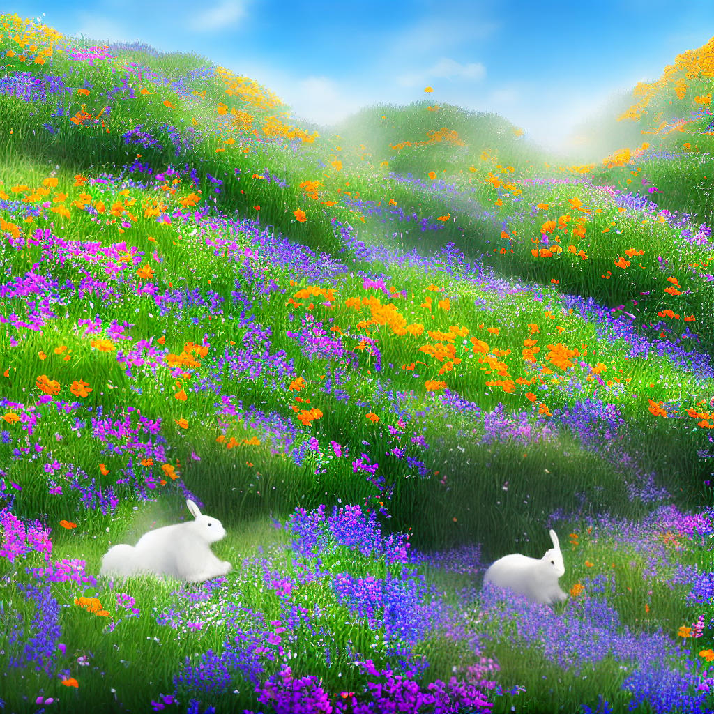  ((masterpiece)),(((best quality))), 8k, high detailed, ultra-detailed. A white rabbit eating a carrot, (lush green grass) surrounding, (bright blue sky) above, (colorful flowers) blooming nearby, (sunlight) casting a warm glow hyperrealistic, full body, detailed clothing, highly detailed, cinematic lighting, stunningly beautiful, intricate, sharp focus, f/1. 8, 85mm, (centered image composition), (professionally color graded), ((bright soft diffused light)), volumetric fog, trending on instagram, trending on tumblr, HDR 4K, 8K