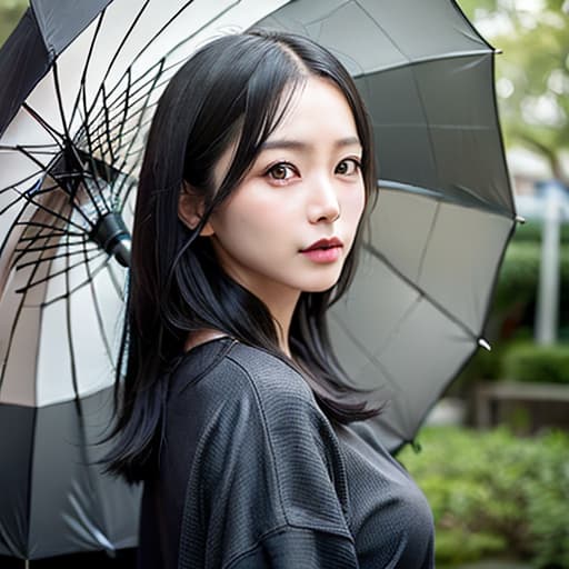  Black hair long rain umbrella, (Masterpiece, BestQuality:1.3), (ultra detailed:1.2), (hyperrealistic:1.3), (RAW photo:1.2),High detail RAW color photo, professional photograph, (Photorealistic:1.4), (realistic:1.4), ,professional lighting, (japanese), beautiful face, (realistic face)