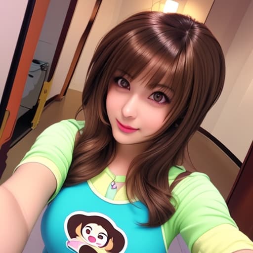  cute brown haired anime girl selfie