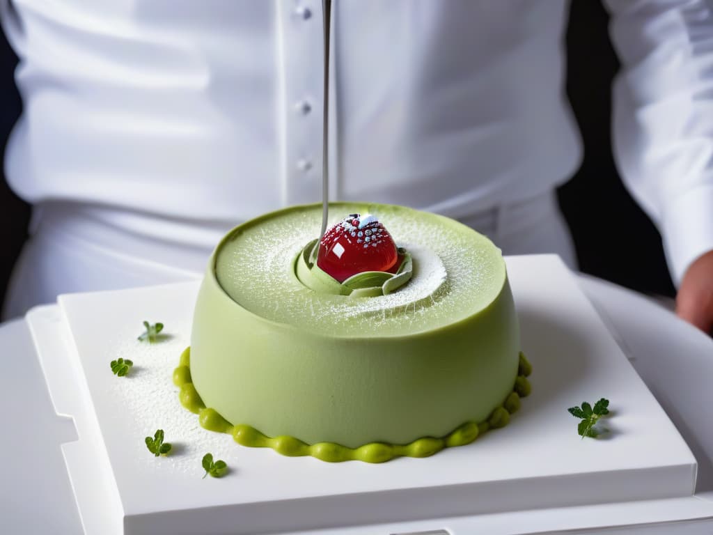  A closeup, ultradetailed image of a delicate mousse being piped into a sophisticated spherical mold, showcasing the intricate layers and textures created through molecular gastronomy techniques. The soft, creamy mousse contrasts beautifully with the precise, geometric shape of the mold, emphasizing the fusion of innovation and elegance in modern dessertmaking. The lighting is soft yet highlighting the details, creating a visually captivating and minimalist composition that embodies the essence of molecular techniques in mousse preparation. hyperrealistic, full body, detailed clothing, highly detailed, cinematic lighting, stunningly beautiful, intricate, sharp focus, f/1. 8, 85mm, (centered image composition), (professionally color graded), ((bright soft diffused light)), volumetric fog, trending on instagram, trending on tumblr, HDR 4K, 8K