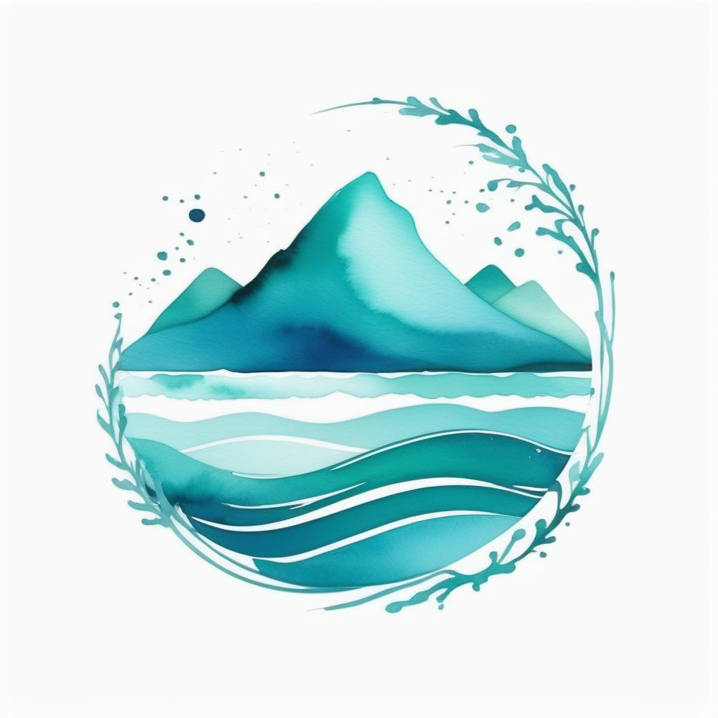  watercolor style, logo, sea, blue teal colors, white background