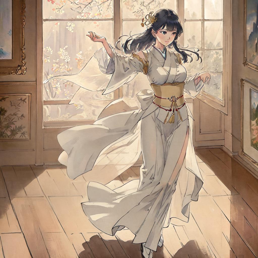  ((masterpiece)),(((best quality))), 8k, high detailed, ultra-detailed. A breathtaking photograph of a young and alluring Japanese supermodel gracefully performing a captivating dance in a (grand art museum), surrounded by priceless artworks, with (soft natural light) streaming through the windows, illuminating her every move. hyperrealistic, full body, detailed clothing, highly detailed, cinematic lighting, stunningly beautiful, intricate, sharp focus, f/1. 8, 85mm, (centered image composition), (professionally color graded), ((bright soft diffused light)), volumetric fog, trending on instagram, trending on tumblr, HDR 4K, 8K