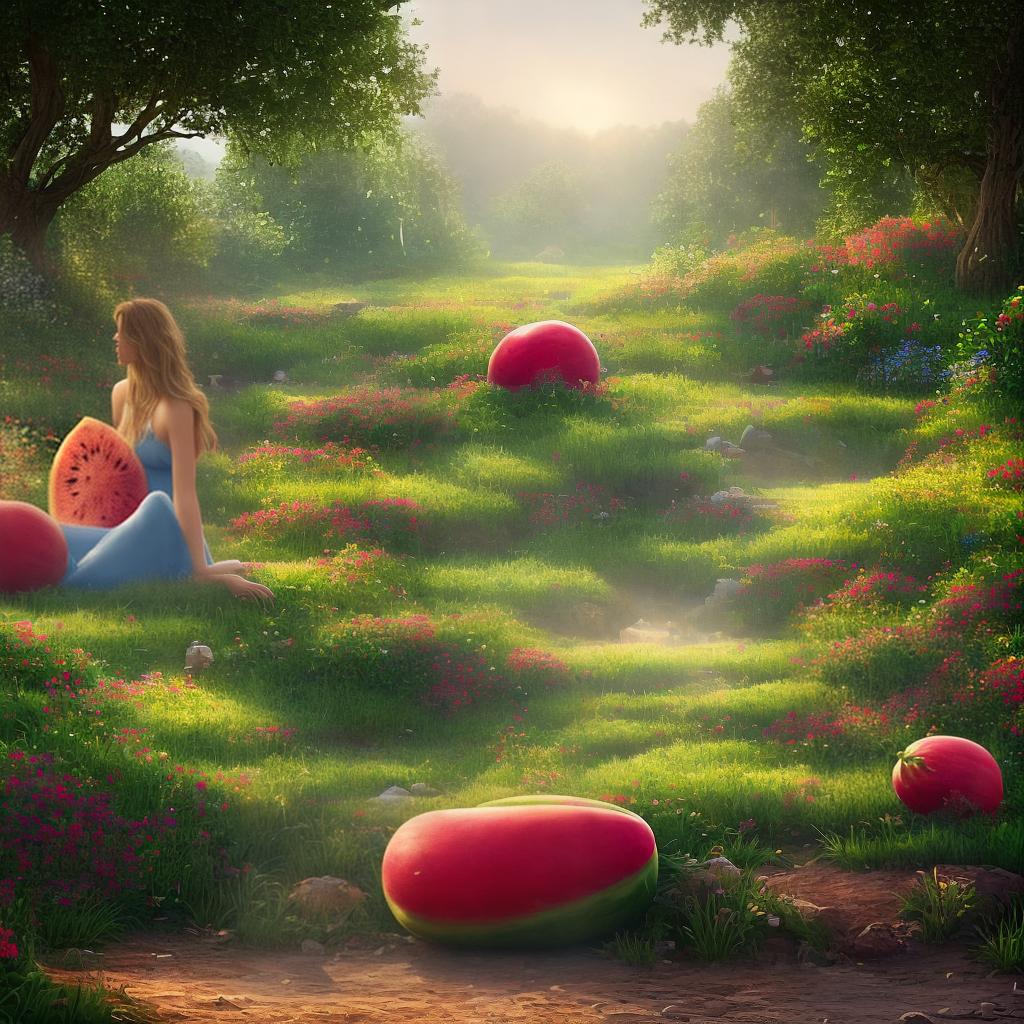  ((masterpiece)),(((best quality))), 8k, high detailed, ultra-detailed. A scene with a girl sitting in a classroom. A sunlit watermelon field in the upper half, depicting ripe watermelons on the ground. In the lower half, there are cartoon characters sitting around a giant watermelon, each holding a magnifying glass or a smartphone. Their eyes are fixed on the screens, expressing their enthusiasm for 'eating watermelon'. The title text is located in the blank space between the watermelon field and the cartoon characters, displayed in a clear and visible font. Add the phrase 'Seeing the world through watermelons, sharing all the juicy news.' hyperrealistic, full body, detailed clothing, highly detailed, cinematic lighting, stunningly beautiful, intricate, sharp focus, f/1. 8, 85mm, (centered image composition), (professionally color graded), ((bright soft diffused light)), volumetric fog, trending on instagram, trending on tumblr, HDR 4K, 8K
