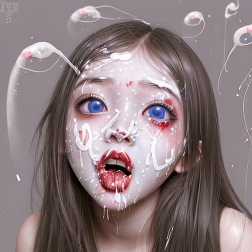  girl child with sperm everywhere on the face, ahegao