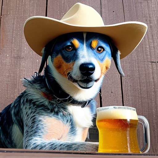  Blue heeler dog sitting with a beer