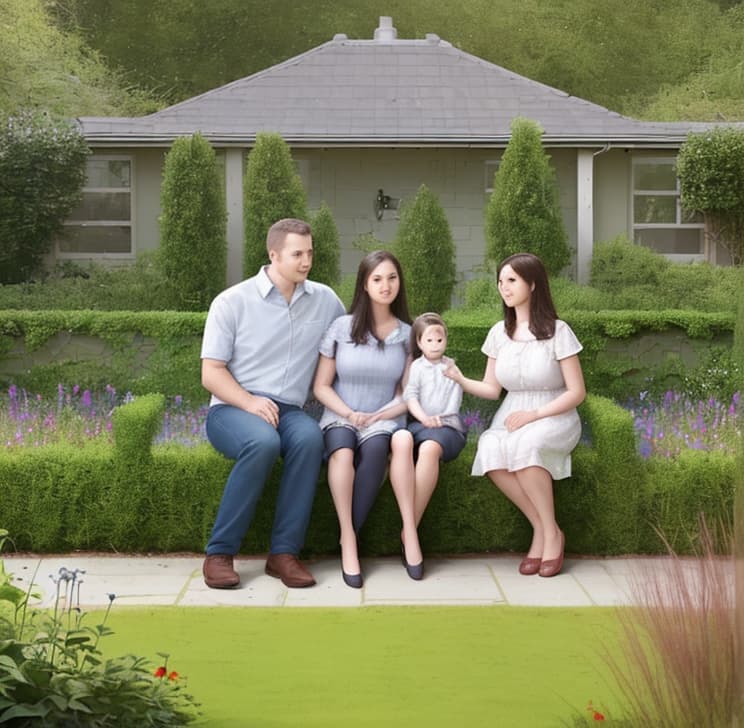  family of 4 sitting in larg garden