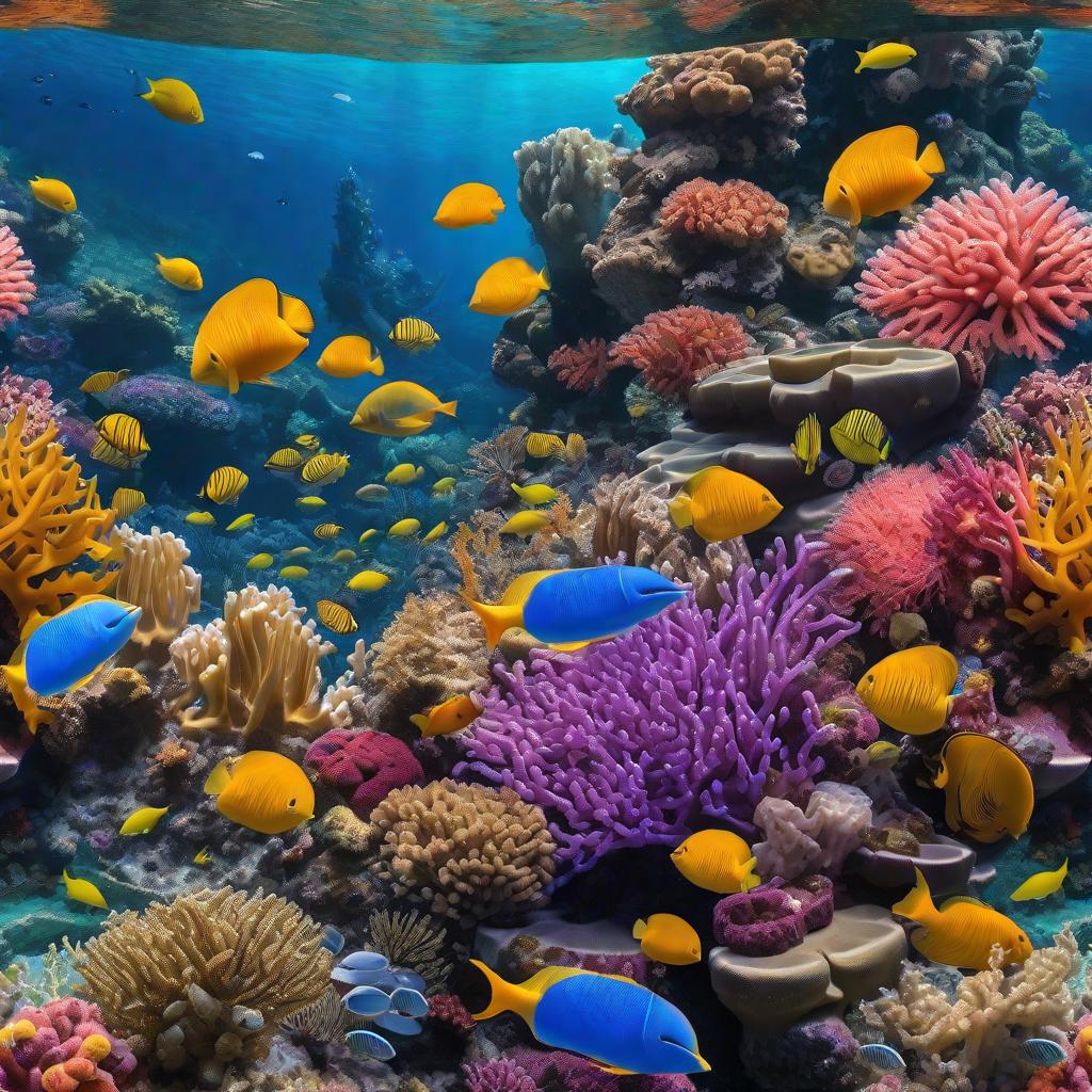  masterpiece, best quality, Most Beautiful in deep sea teeming with vibrant corals, diverse marine life, and enchanting underwater landscapes, full of corals, acrophore, small fishes, anemones, dolphin, various algaes, caves, colorful,all captured in stunning 8k resolution with intricate details.