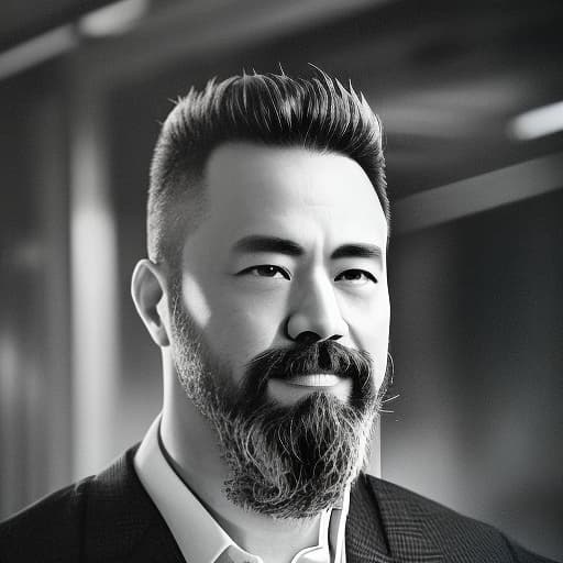  black and white picture, middle aged man, beard, Asian features, white background, drawn with a pencil hyperrealistic, full body, detailed clothing, highly detailed, cinematic lighting, stunningly beautiful, intricate, sharp focus, f/1. 8, 85mm, (centered image composition), (professionally color graded), ((bright soft diffused light)), volumetric fog, trending on instagram, trending on tumblr, HDR 4K, 8K