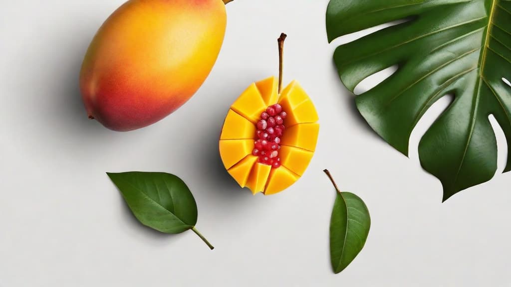  minimalistic icon of Exotic and Juicy Mango Delights, flat style, on a white background