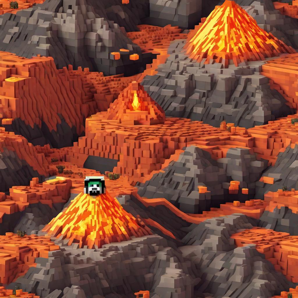  masterpiece, best quality, minecraft cat in a volcano