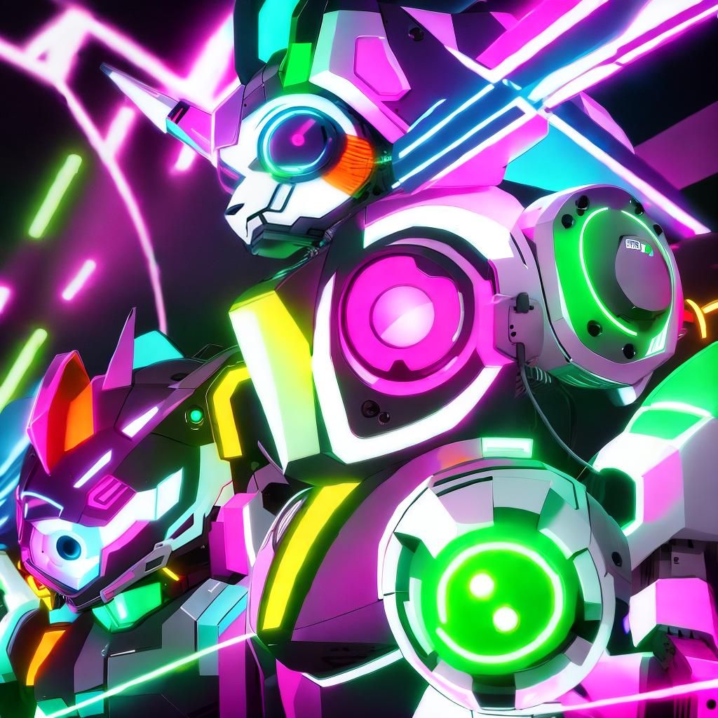  masterpiece, best quality, mascot animalistic robot character with neon colors in the style of the 2000s  fashionable  technological powerful