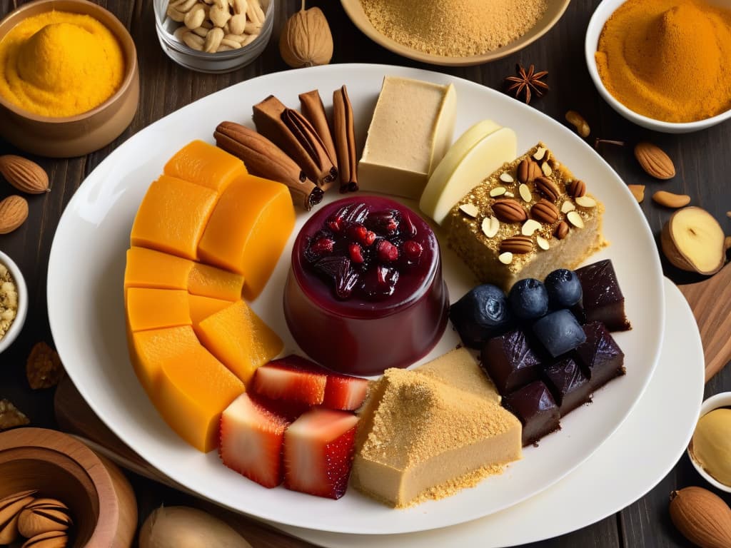  An ultradetailed, 8k resolution image of a beautifully arranged platter of various regional African halva desserts. Each halva variant is meticulously styled and garnished with traditional ingredients like nuts, dried fruits, and spices, showcasing the rich diversity and flavors of African halva. The minimalistic presentation highlights the intricate textures and vibrant colors of the desserts, enticing the viewer with a visual feast of cultural delicacies. hyperrealistic, full body, detailed clothing, highly detailed, cinematic lighting, stunningly beautiful, intricate, sharp focus, f/1. 8, 85mm, (centered image composition), (professionally color graded), ((bright soft diffused light)), volumetric fog, trending on instagram, trending on tumblr, HDR 4K, 8K