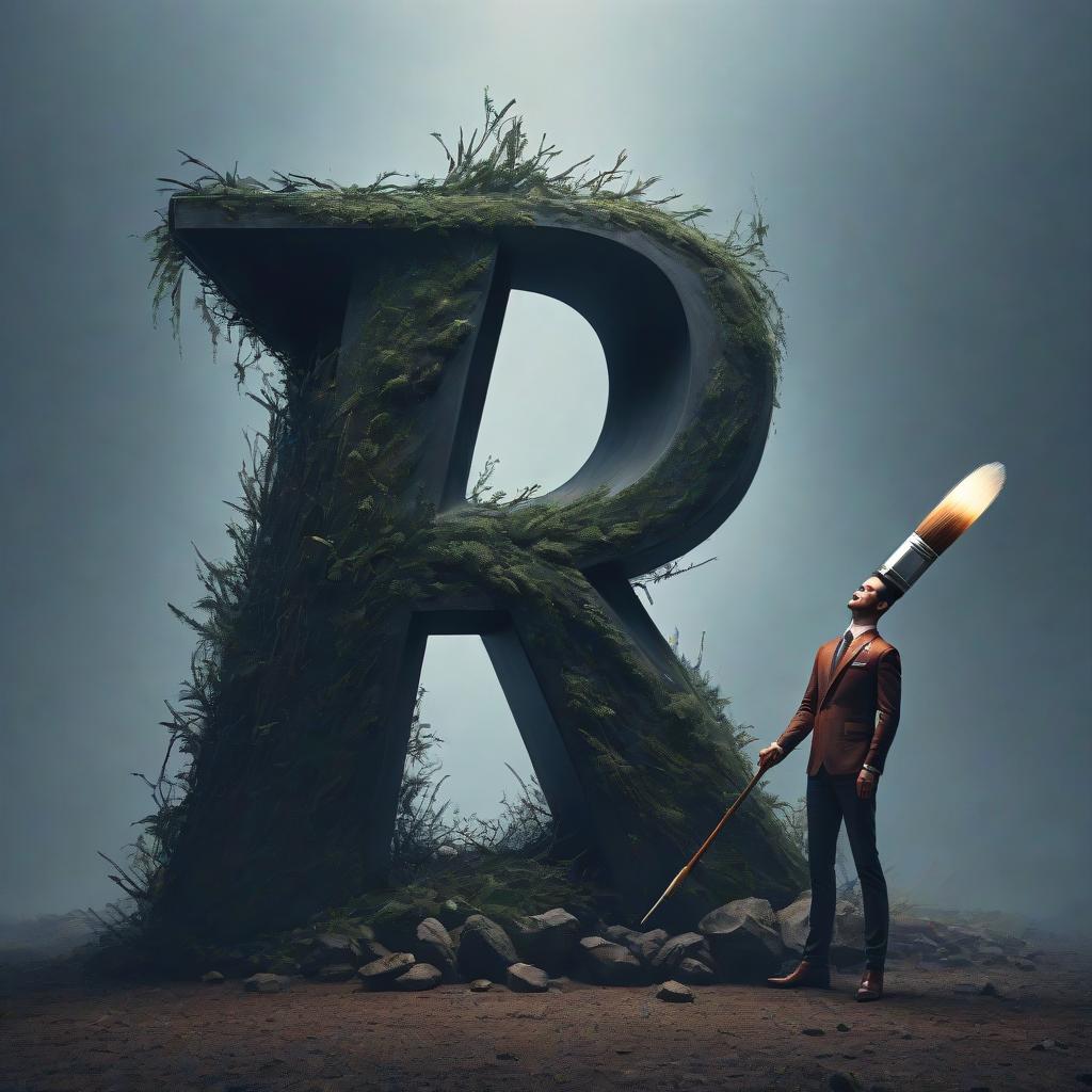  Generate the letter R in the shape of a large paintbrush, on a transparent background, hyperrealistic, full body, detailed clothing, highly detailed, cinematic lighting, stunningly beautiful, intricate, sharp focus, f/1. 8, 85mm, (centered image composition), (professionally color graded), ((bright soft diffused light)), volumetric fog, trending on instagram, trending on tumblr, HDR 4K, 8K