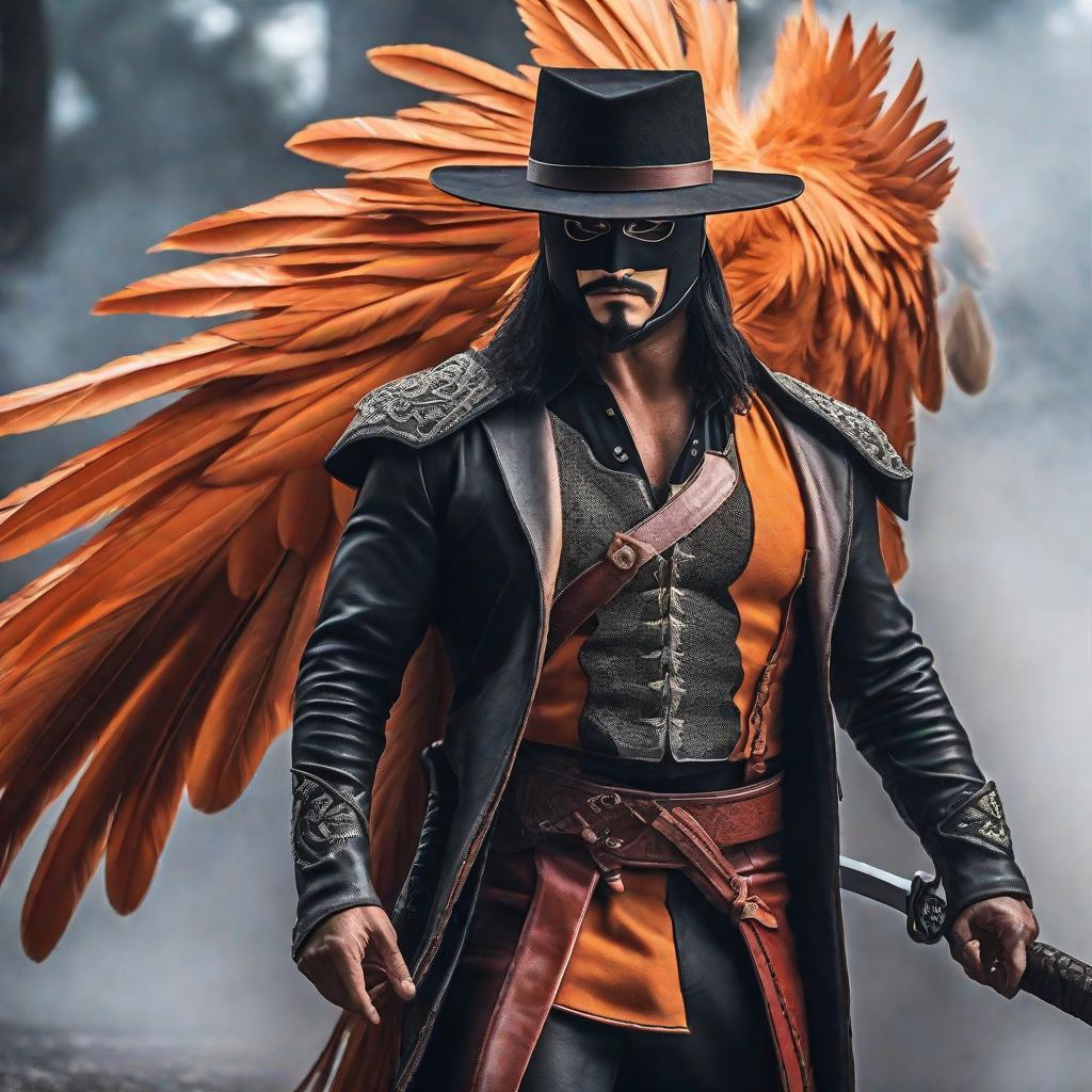  zorro naranja combinado con un fenix y un gusano hyperrealistic, full body, detailed clothing, highly detailed, cinematic lighting, stunningly beautiful, intricate, sharp focus, f/1. 8, 85mm, (centered image composition), (professionally color graded), ((bright soft diffused light)), volumetric fog, trending on instagram, trending on tumblr, HDR 4K, 8K