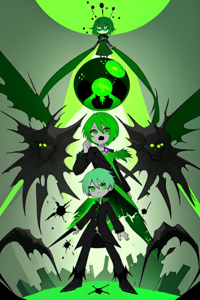  Green hair character Necromancer, destroy all