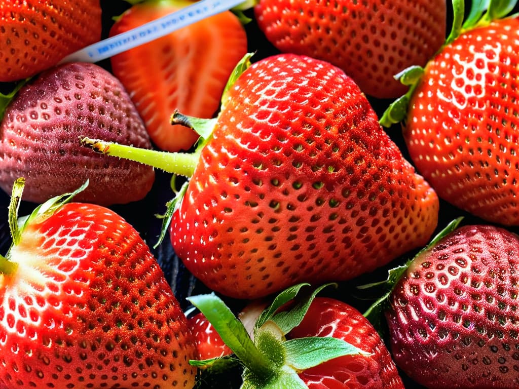  A closeup, ultradetailed image of a perfectly ripe red strawberry sliced in half, showcasing its juicy texture and vibrant seeds against a clean, white background. hyperrealistic, full body, detailed clothing, highly detailed, cinematic lighting, stunningly beautiful, intricate, sharp focus, f/1. 8, 85mm, (centered image composition), (professionally color graded), ((bright soft diffused light)), volumetric fog, trending on instagram, trending on tumblr, HDR 4K, 8K